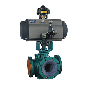 Three Way Ball Valve with Dual Piston Gear Bar Structure And Medium Flow Conversion And Vertical Pipeline Connection From China